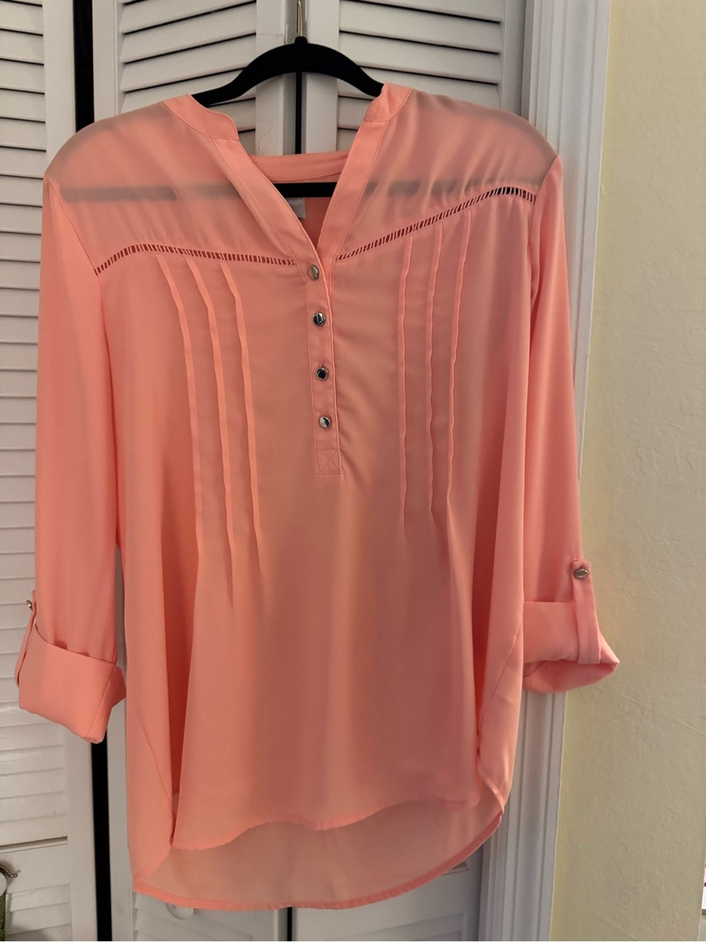 Kim Rogers Peach Pintuck Henley Blouse